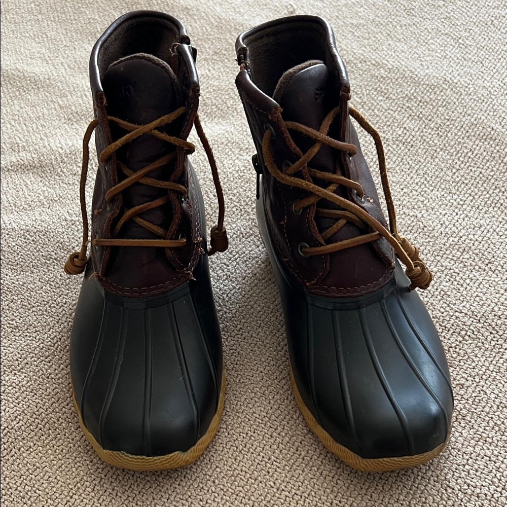 Sperry Brown Leather & Black Rubber Ankle Boots